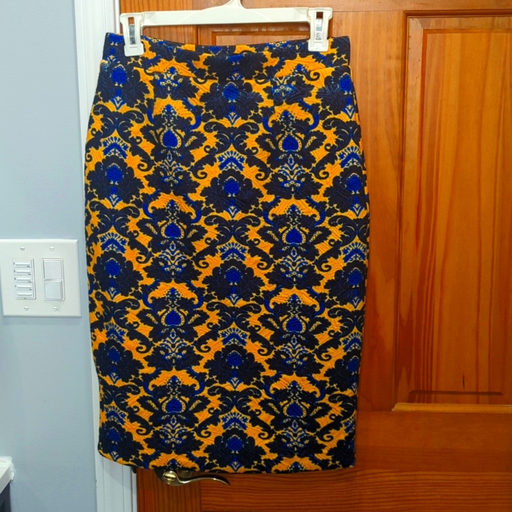 Blue & Yellow midi jacquard skirt